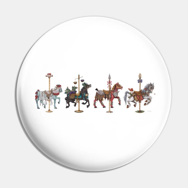 Four Carousel Horses of the Apocalypse Horizontal Pin by catherold