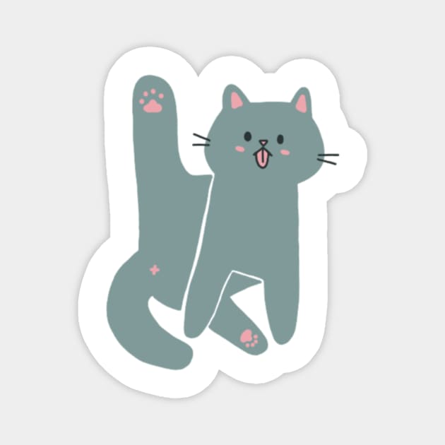 Gray Cat Licking Butt Magnet by waddleworks