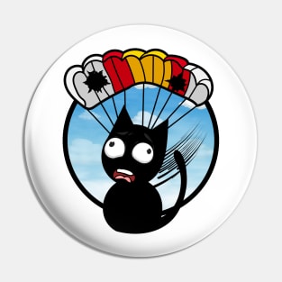 Silly black cat has a broken parachute Pin