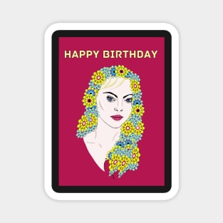 Flower girl, on pink background birthday Card Magnet