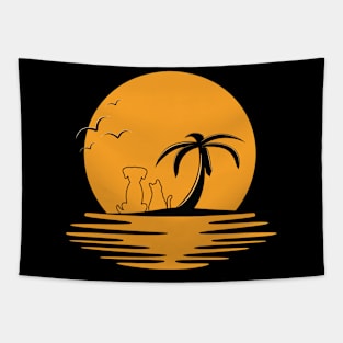 sunset with dog and cat T-Shirt Tapestry