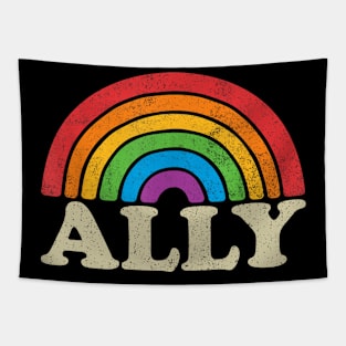 Ally - Retro Rainbow Flag Vintage-Style Tapestry