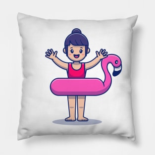 Cute Girl Wearing Flamingo Balloon Pillow