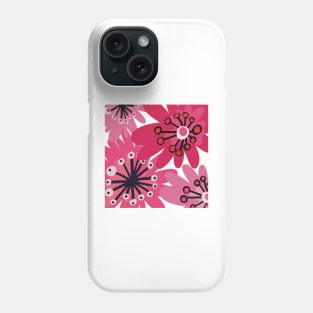 Fun retro flowerpower pattern in 1970-style, in pink, red and black large flowers Phone Case