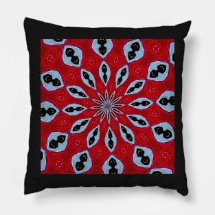 Patterned Kaleidoscope in Red and Light Blue Pillow