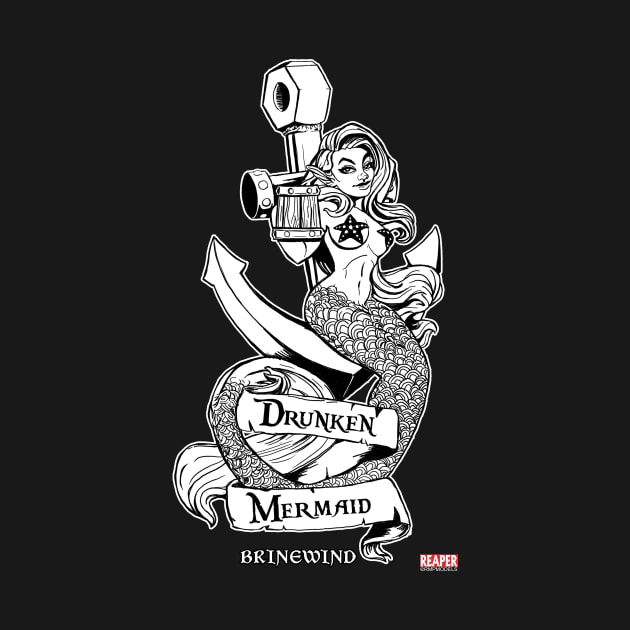 ReaperCon 2020 Drunken Mermaid Veritcal B&W T-Shirt by ReaperMini