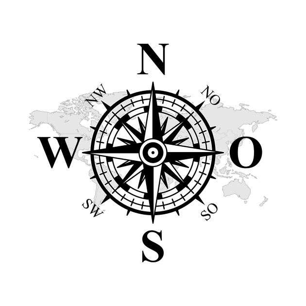 Compass with world map, cardinal points of earth by The Hammer