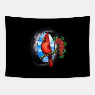 Red Cardinal bird in rose flowers Tapestry