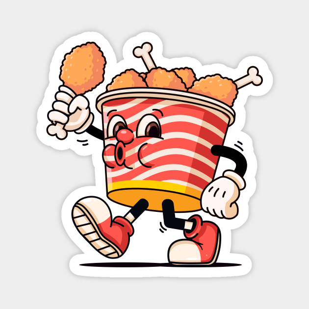 Fried chicken bucket cartoon mascot Magnet by Vyndesign