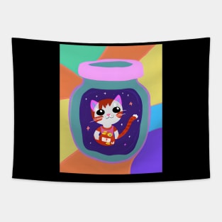 Cat Within A Jar Floating In Space Tapestry