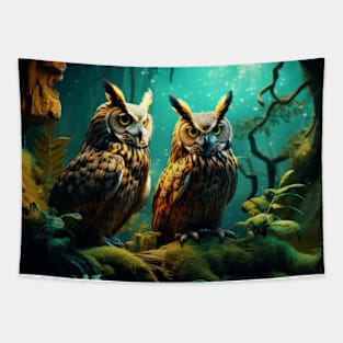 Owl Animal Bird Wildlife Wilderness Colorful Realistic Illustration Tapestry