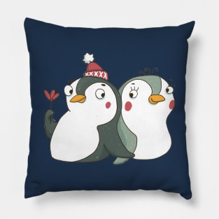 Lovely couple of penguins in love. Pillow