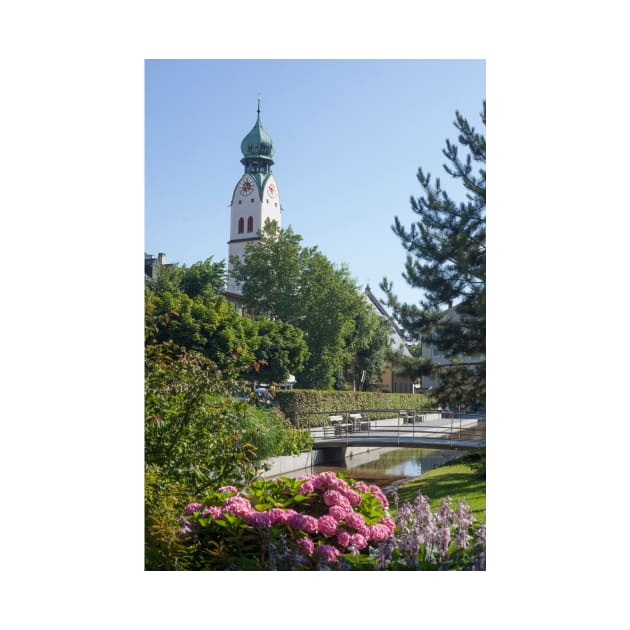 Riedergarten with parish church of St. Nikolaus, Rosenheim, Upper Bavaria, Bavaria, Germany, Europe by Kruegerfoto