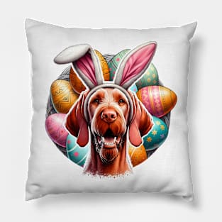 Wirehaired Vizsla Sports Bunny Ears for Easter Joy Pillow