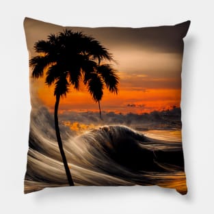 Crashing Waves at the Shore Beach Life Tree Sunset Pillow