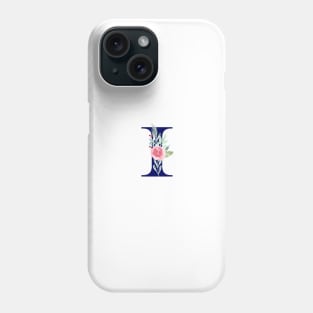 Watercolor Floral Letter I in Navy Phone Case