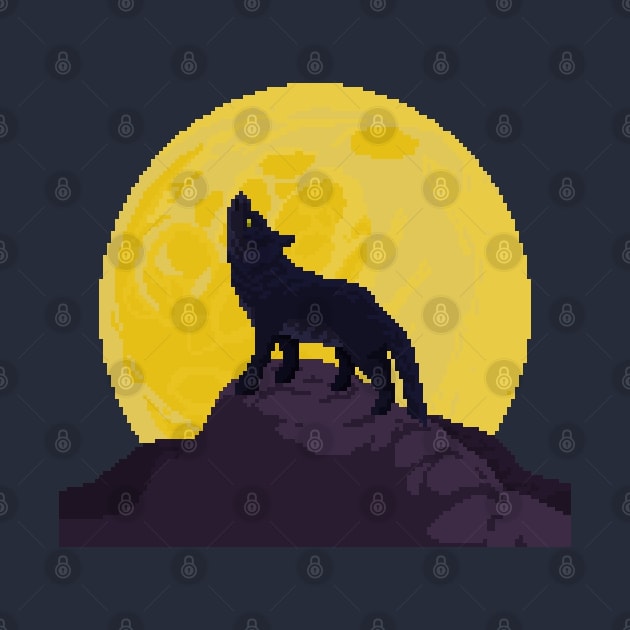 Pixel Art Wolf and the  Moon by PixelCarvel