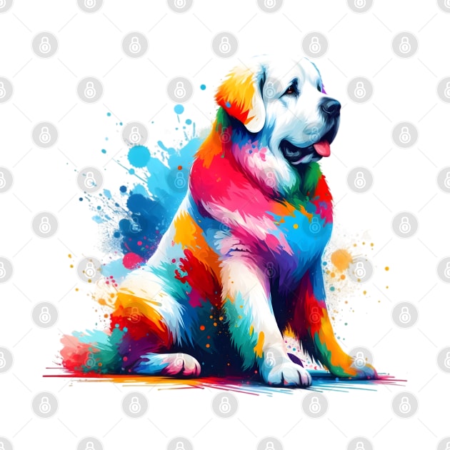 Kuvasz in Vibrant Splashed Paint Art Style by ArtRUs