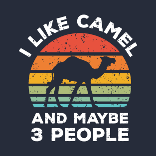 I Like Camel and Maybe 3 People, Retro Vintage Sunset with Style Old Grainy Grunge Texture T-Shirt