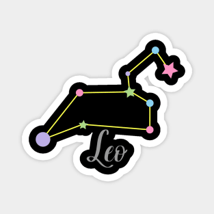 Leo Zodiac Constellation in Rainbow Pastels - Black Magnet