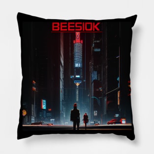 Vintage Cyberpunk City Pillow