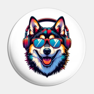 Mudi as Smiling DJ with Headphones and Sunglasses Pin