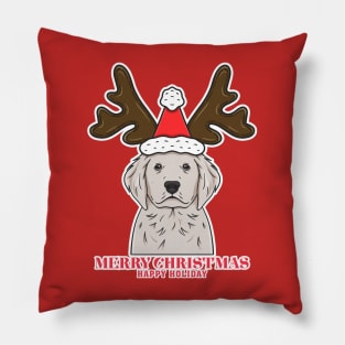 Cute dog with reindeer horns hat Pillow