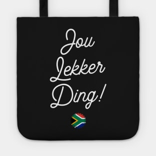 Jou Lekker Ding T-Shirt | Funny Bottle Cap South African Flag | Afrikaans Phrase | Ons Gaan Nou Braai Tote