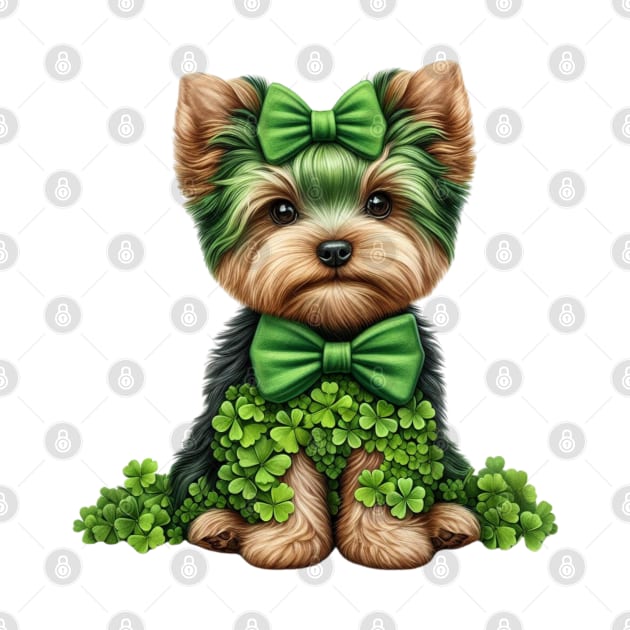 Clover Yorkshire Terrier Dog St Patricks Day by Chromatic Fusion Studio