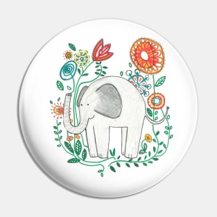 Elephant Among Flowers Pin