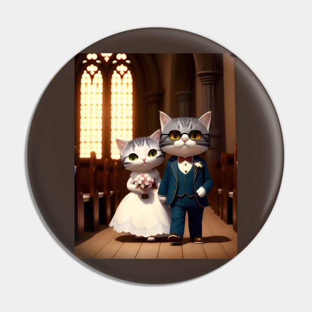 Cats Getting Married - Modern Digital Art Pin by Ai-michiart