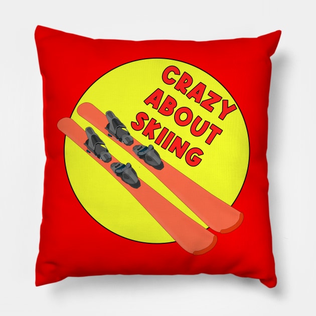 Crazy About Skiing Pillow by DiegoCarvalho