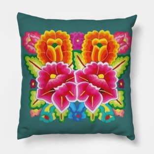 Vibrant colors flower bouquet embroidery mexican handmade folk art clothing Pillow