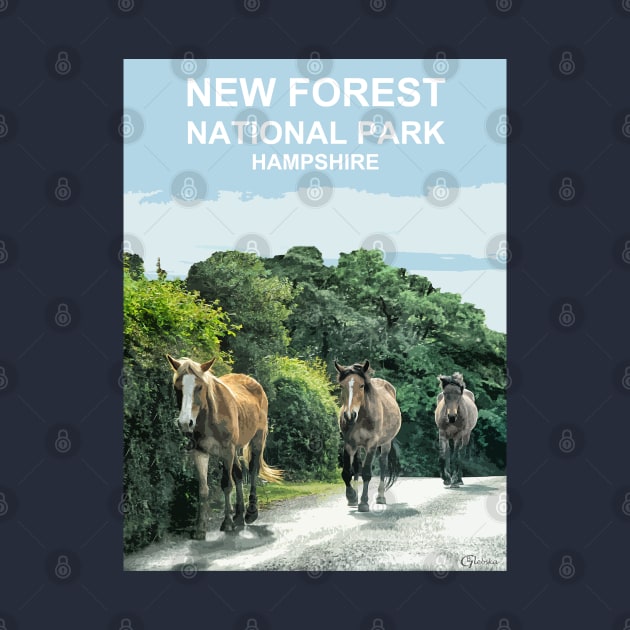 New Forest, Hampshire ponies, horses gift. New Forest Travel poster by BarbaraGlebska