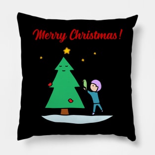 Merry Christmas - Sustainable Tree (Black) Pillow