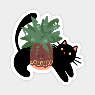 The Black Cat with its Plant | Cute Handmade Illustrations | By Atelier Serakara Magnet