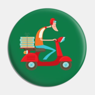 Pizza Delivery Scooter Boy Pin