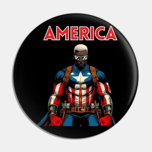 America Black Comic Book Superhero Patriotic July 4 Pin