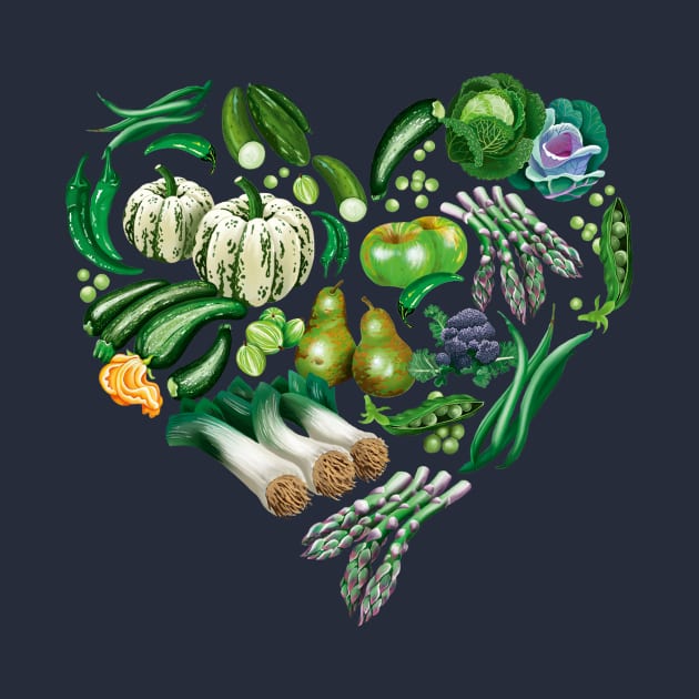 Green fruit and veg heart by Zoe's Garden Prints