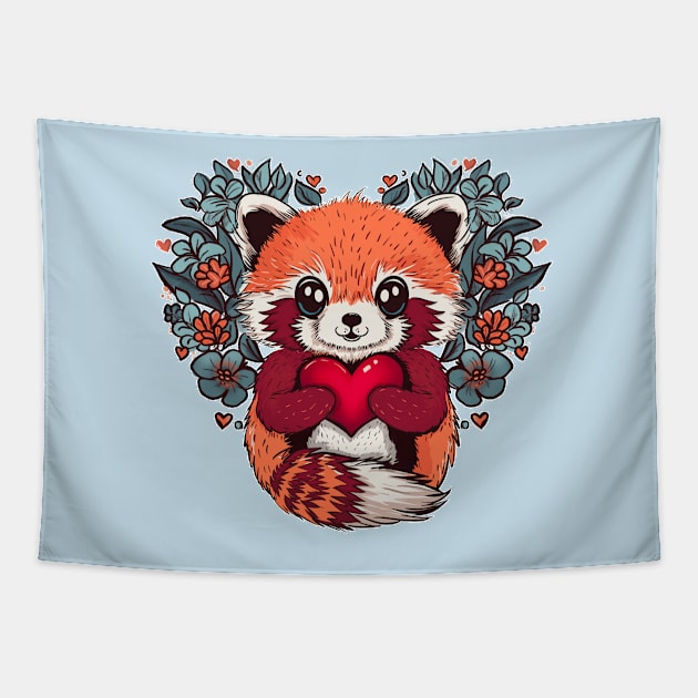 Cute Red Panda for Valentines Day Tapestry by SusanaDesigns