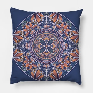 Floral Star Pacific Mandala white on blue Pillow