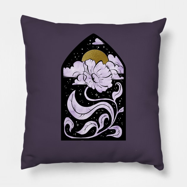 I bloom at night - purple Pillow by Ellen Wilberg