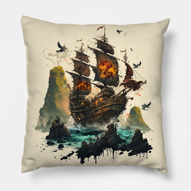 Pirate Ship - the goonies Pillow by Buff Geeks Art