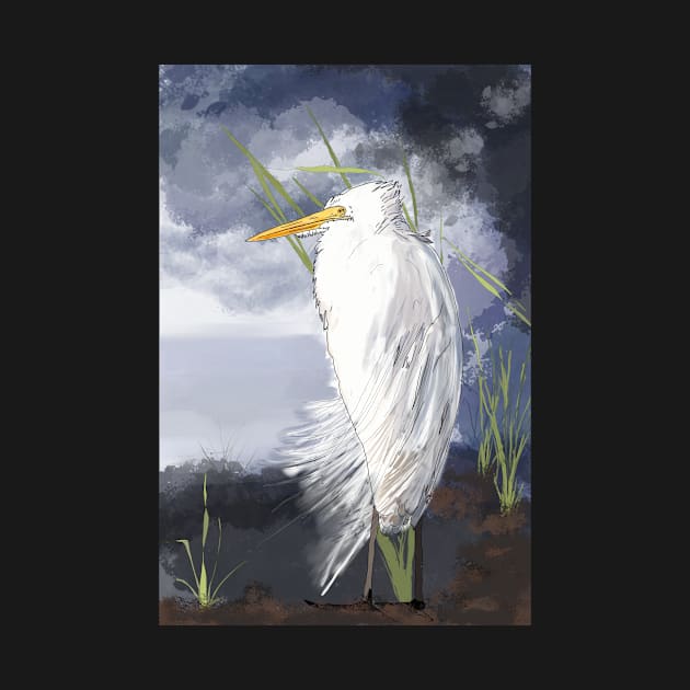 An Egret Huddles in the Storm by laceylschmidt