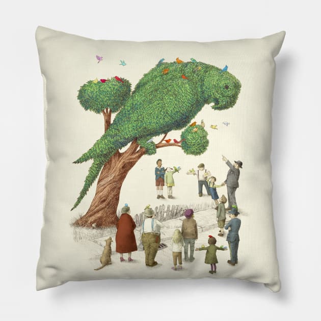 The Parrot Tree Pillow by Terry Fan