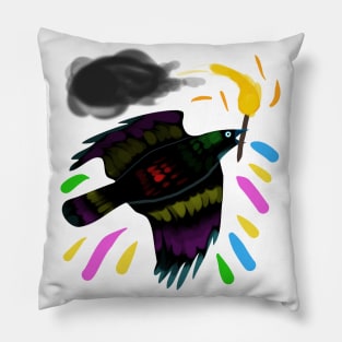 Rainbow Crow (smoky black) Pillow