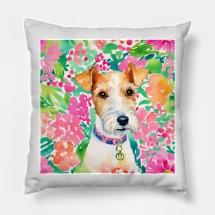 Preppy portrait of a cute terrier Pillow