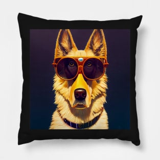 German Shepher wearing aviator glasses Pillow