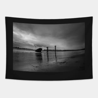 Elbe beach black and white Tapestry