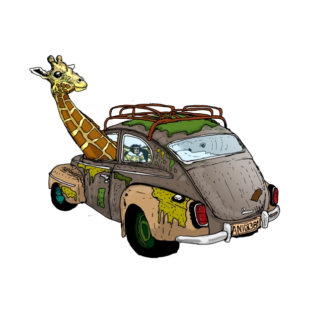 Giraffe in a volvo by Johanmalm